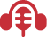 Red headphone logo on black background